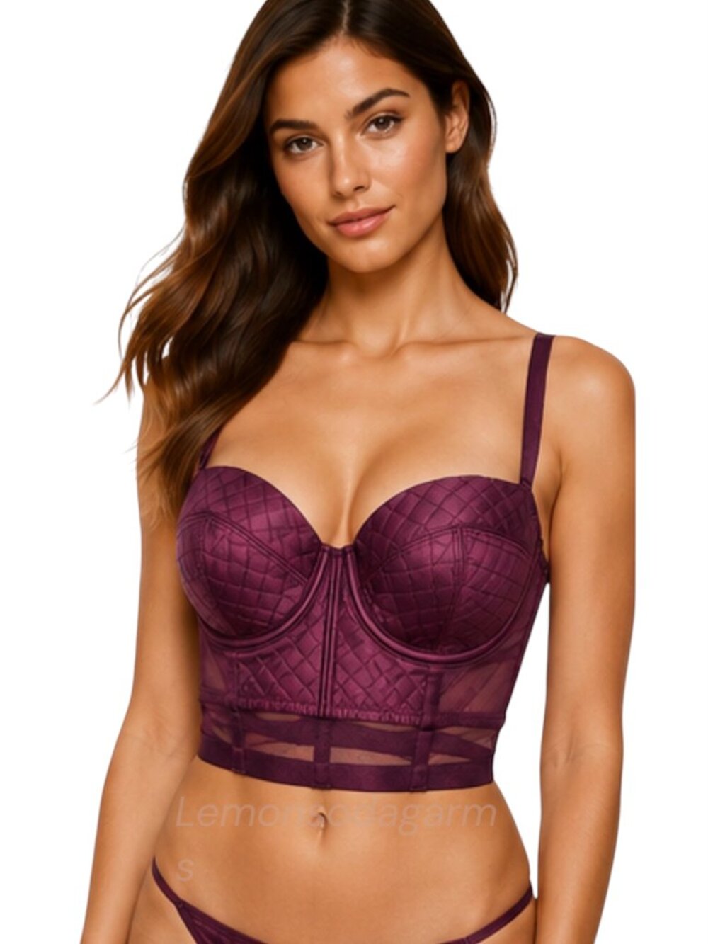 Victoria's Secret Very Sexy Longline Balconette Bra Wine Satin Mesh Corset Style